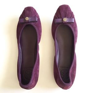 Tory Burch Purple Suede Leather Bow Flats Size 7